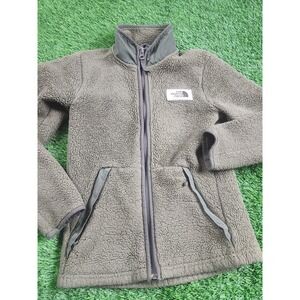 The North Face Jacket Boys 10/12 Green Fleece Full Zip Sherpa Pockets Outdoor